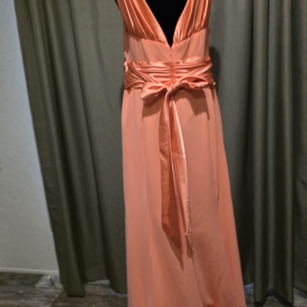 David's Bridal Coral Satin-Waist Maxi Dress - Picture 3 of 5